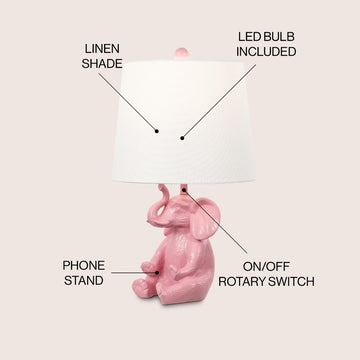 Kairi 21" Modern Shabby Chic Resin/Iron Happy Elephant LED Kids' Table Lamp with Phone Stand - JONATHAN Y